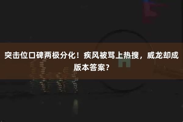 突击位口碑两极分化！疾风被骂上热搜，威龙却成版本答案？